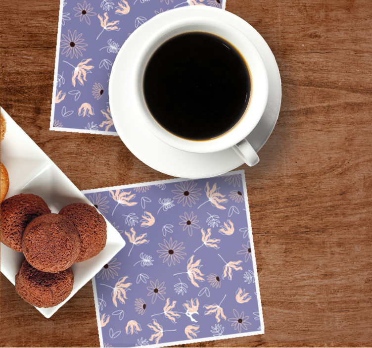 Glasunderlägg blommönster på lila - Tenstickers