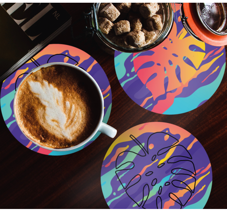 Glasunderlägg färgglada bladmotiv - Tenstickers