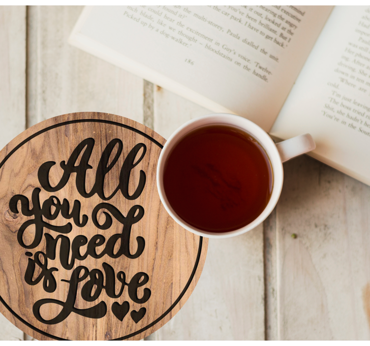 Glasunderlägg fraser mysig trä kärlekscitat - Tenstickers