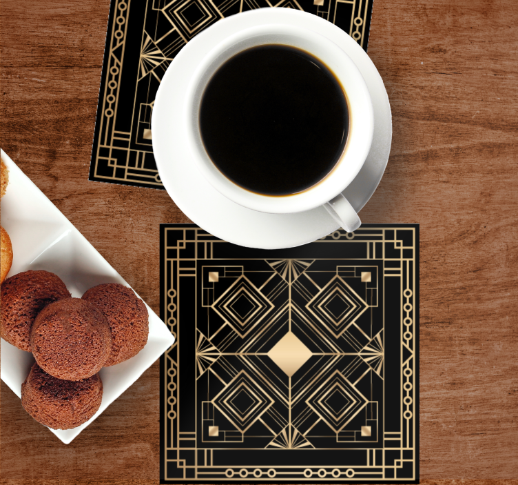 Glasunderlägg geometriskt mönster med guldaccenter - Tenstickers