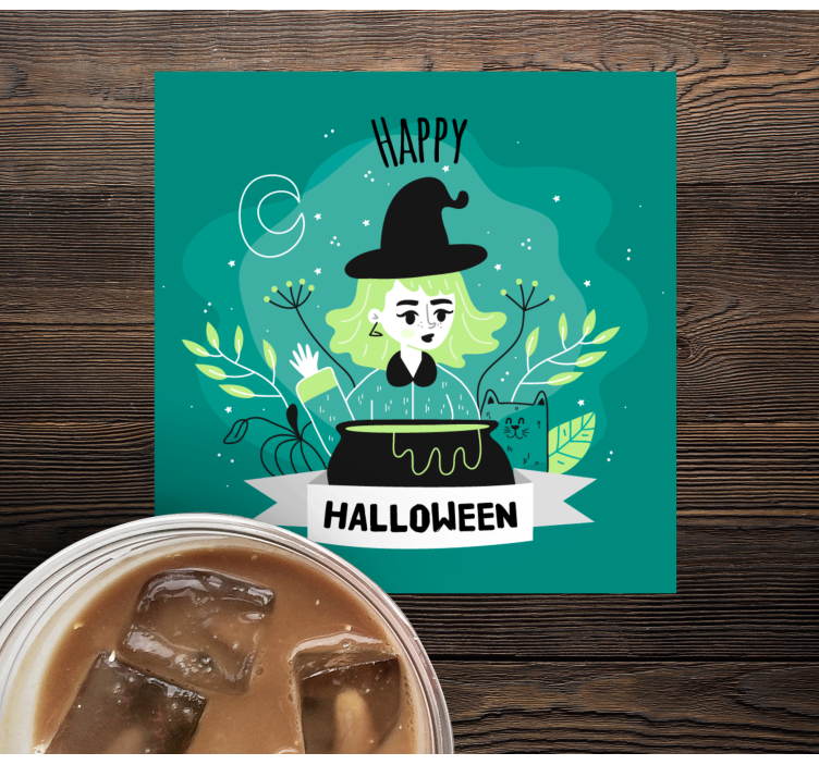 Glasunderlägg halloween häxa med kittel - Tenstickers
