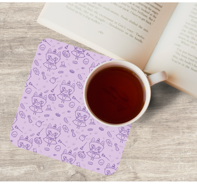 Glasunderlägg halloween kattmotiv med lekfulla detaljer - Tenstickers