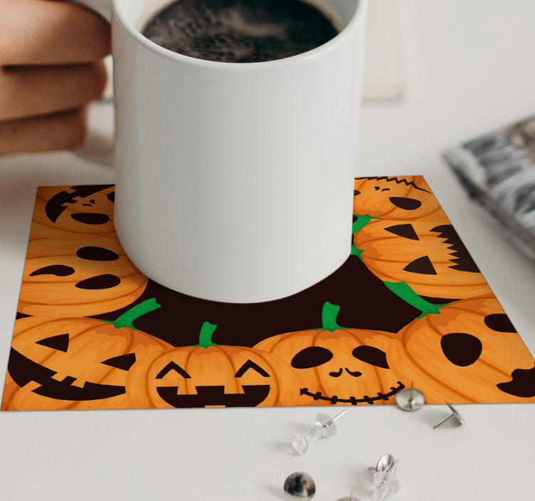 Glasunderlägg halloween leende pumpafaces - Tenstickers