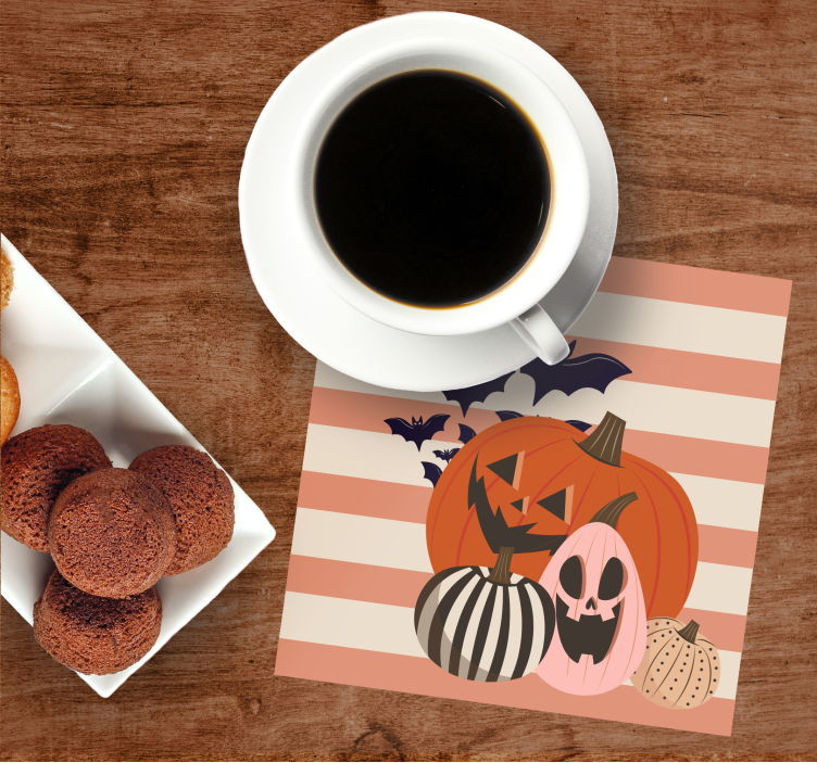 Glasunderlägg halloween pumpatrio med fladdermöss - Tenstickers