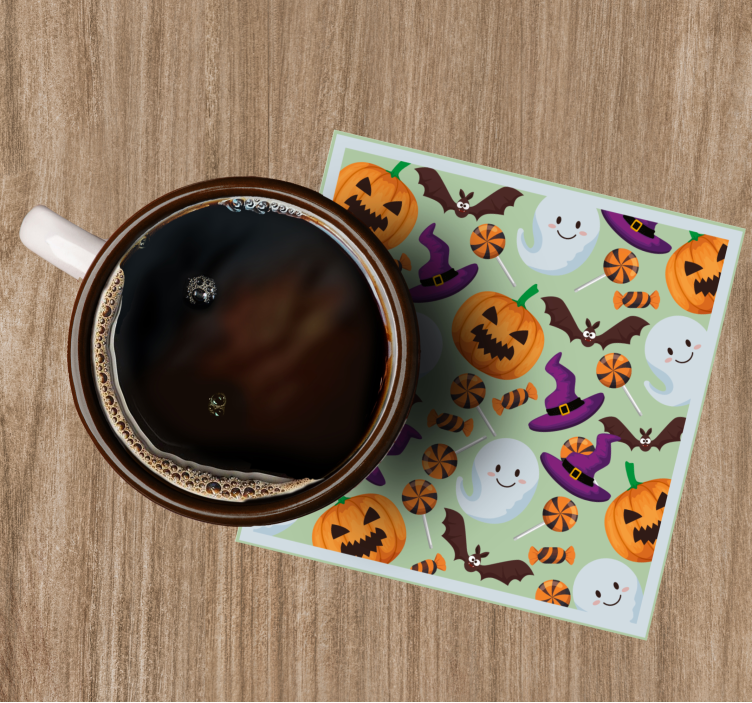 Glasunderlägg halloween pumpor och spöken mönster - Tenstickers