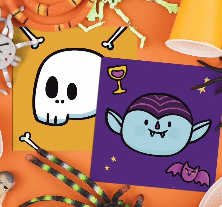 Glasunderlägg halloween roliga skalle vampyr ansikten - Tenstickers