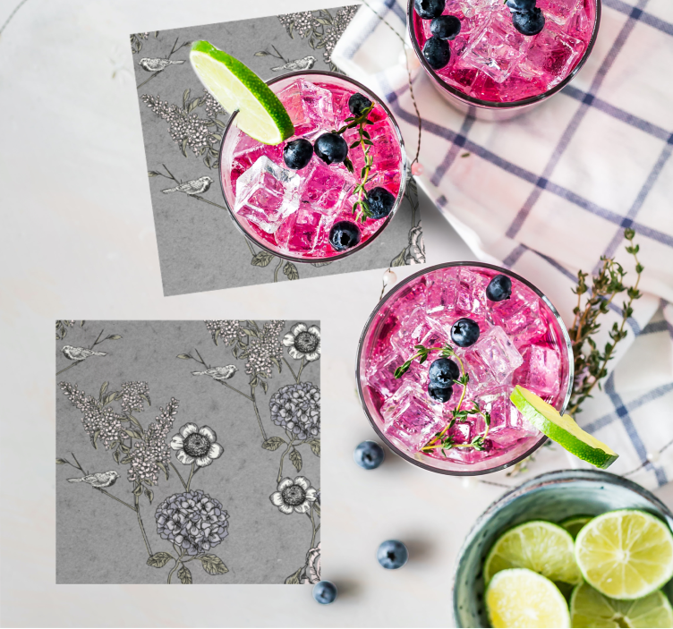 Glasunderlägg med blommönstrad textur - Tenstickers