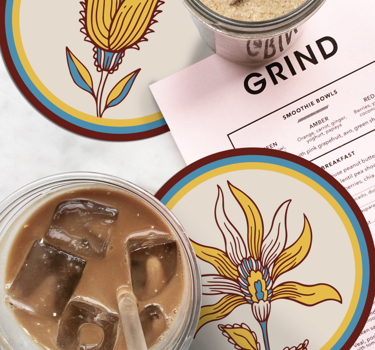 Glasunderlägg med blommotiv set - Tenstickers