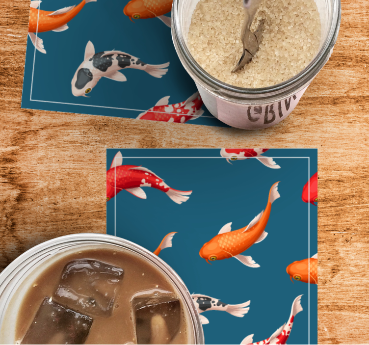 Glasunderlägg modernt färgglad koi fisk mönster - Tenstickers