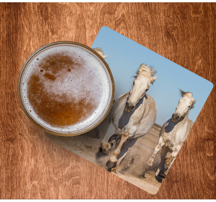 Glasunderlägg modernt galopperande vita hästar - Tenstickers