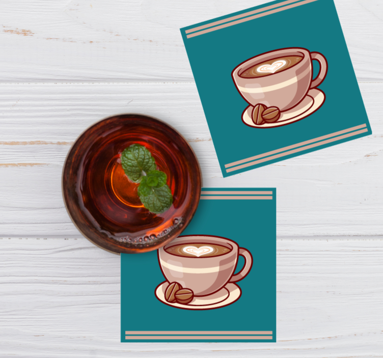 Glasunderlägg modernt kaffe kopp med hjärta - Tenstickers