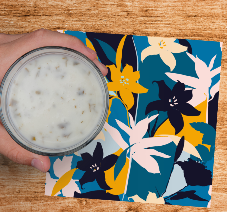 Glasunderlägg modernt med livlig blommotiv - Tenstickers