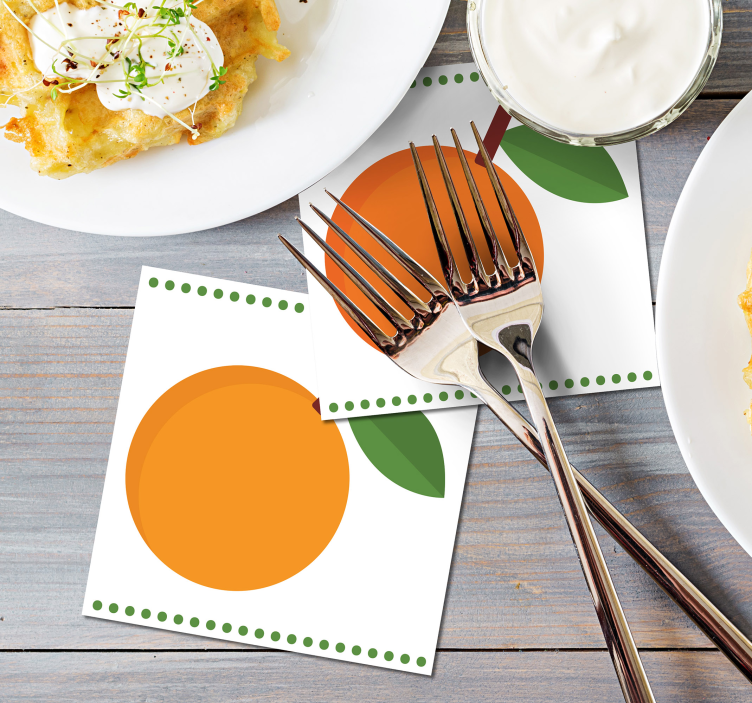 Glasunderlägg modernt orange med blad - Tenstickers