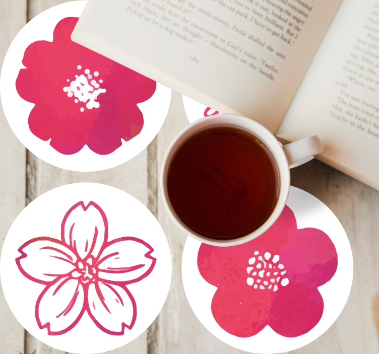 Glasunderlägg modernt rosa blomster elementer - Tenstickers