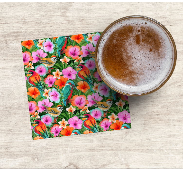 Glasunderlägg modernt tropiska fåglar blommor - Tenstickers