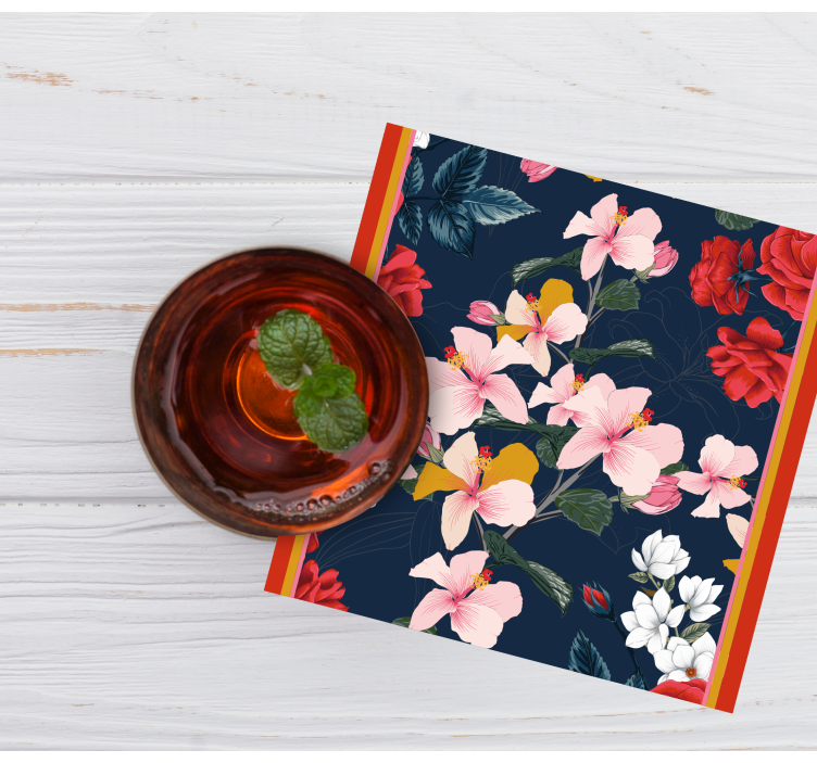 Glasunderlägg nördar blommig tropisk mönster - Tenstickers