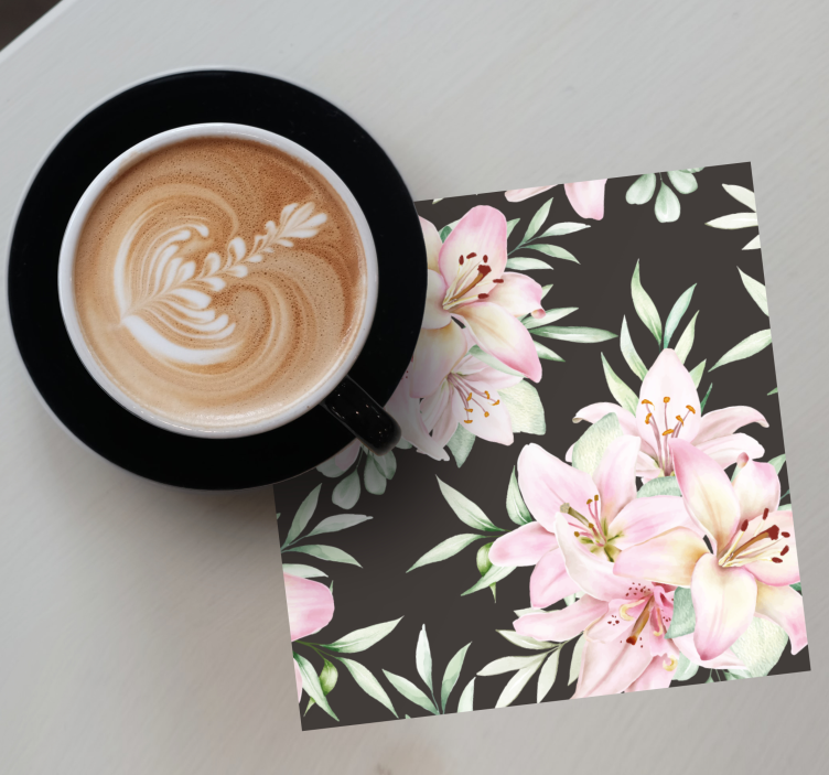 Glasunderlägg nördar botaniskt arrangemang med liljor - Tenstickers