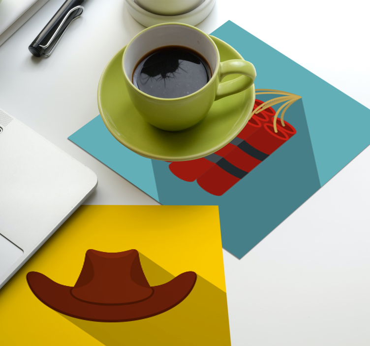 Glasunderlägg nördar cowboyhatt och dynamit - Tenstickers
