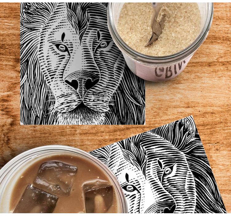 Glasunderlägg nördar detaljerad lejonillustration - Tenstickers