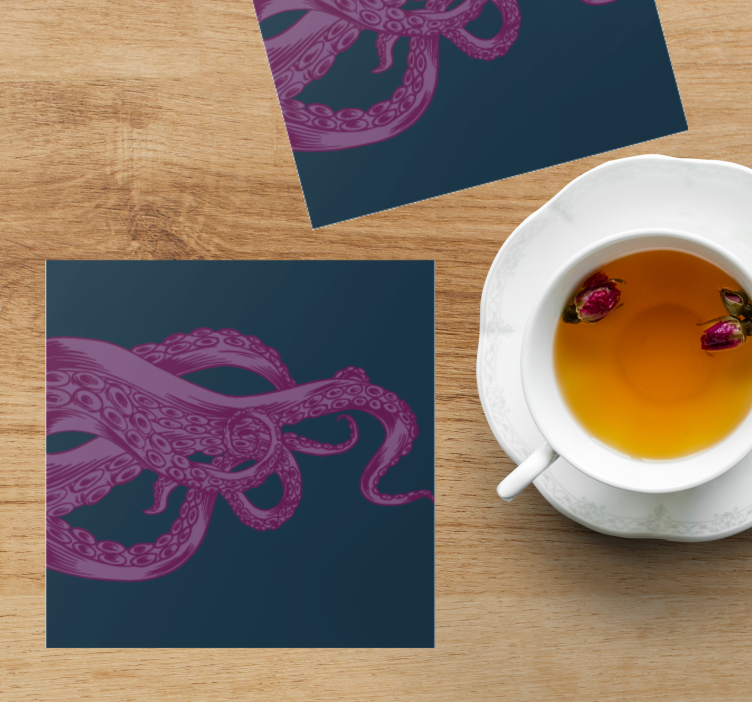 Glasunderlägg nördar intrikat bläckfiskillustration - Tenstickers