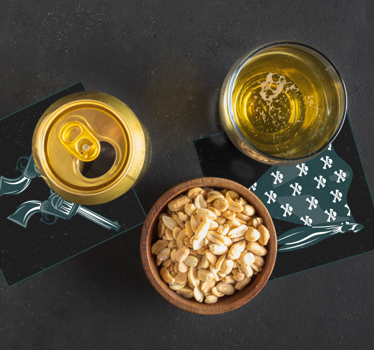 Glasunderlägg nördar korsade revolvrar och bandana - Tenstickers