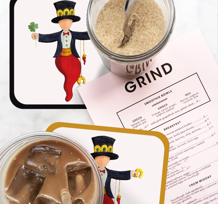 Glasunderlägg nördar lekfull karaktär med klöver - Tenstickers