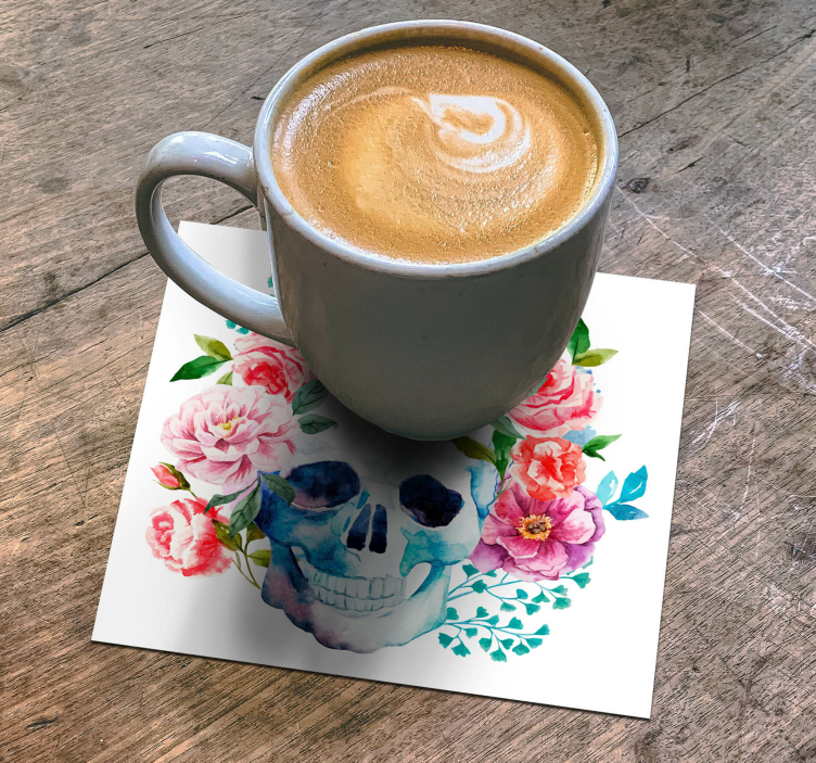 Glasunderlägg nördar med blommigt dödskallemotiv - Tenstickers