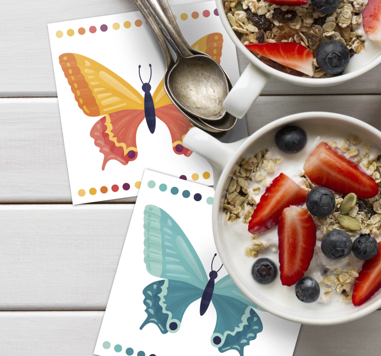 Glasunderlägg nördar med färgglada fjärilsmönster - Tenstickers