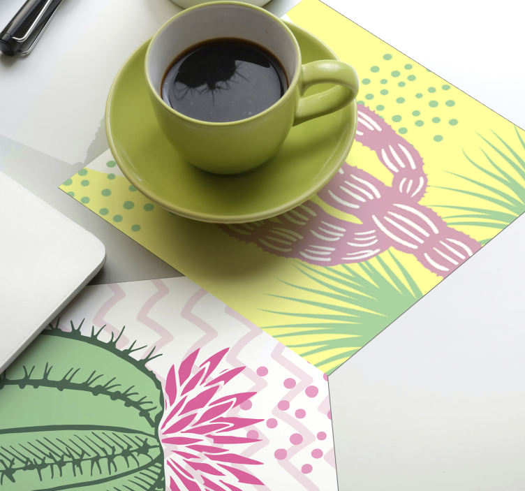 Glasunderlägg nördar med livfull kaktusmotiv - Tenstickers