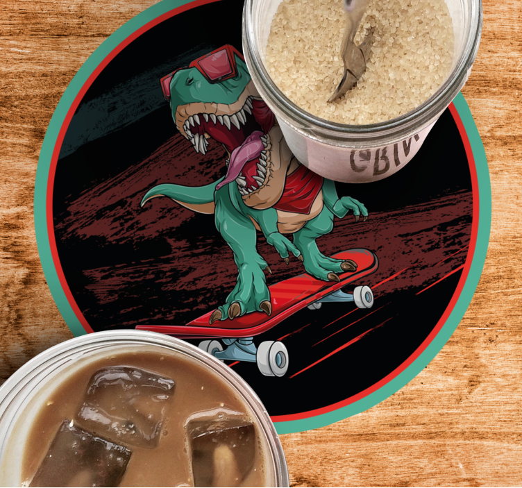 Glasunderlägg nördar skateboardande dinosaurer - Tenstickers