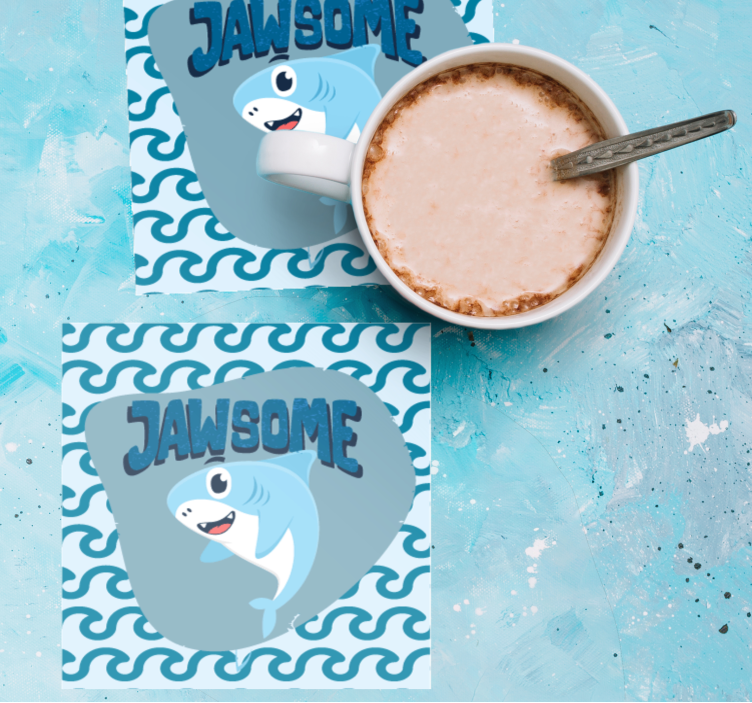 Glasunderlägg nördar tecknad haj med vågor - Tenstickers