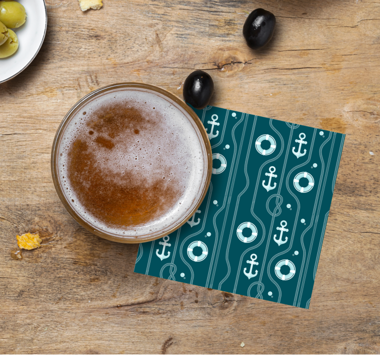 Glasunderlägg öl med mönster av ankare och livbojar - Tenstickers