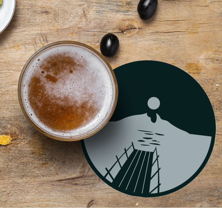 Glasunderlägg öl solnedgång över vatten - Tenstickers