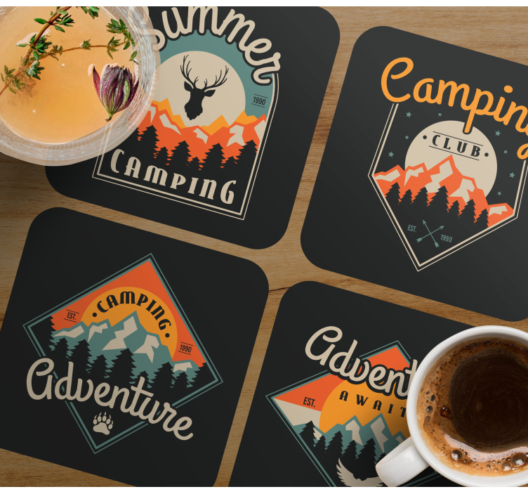 Glasunderlägg vintage campingäventyr grafik - Tenstickers