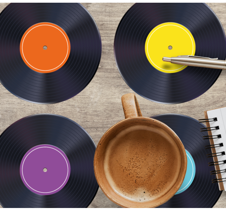 Glasunderlägg vintage färgglada vinylskivor - Tenstickers