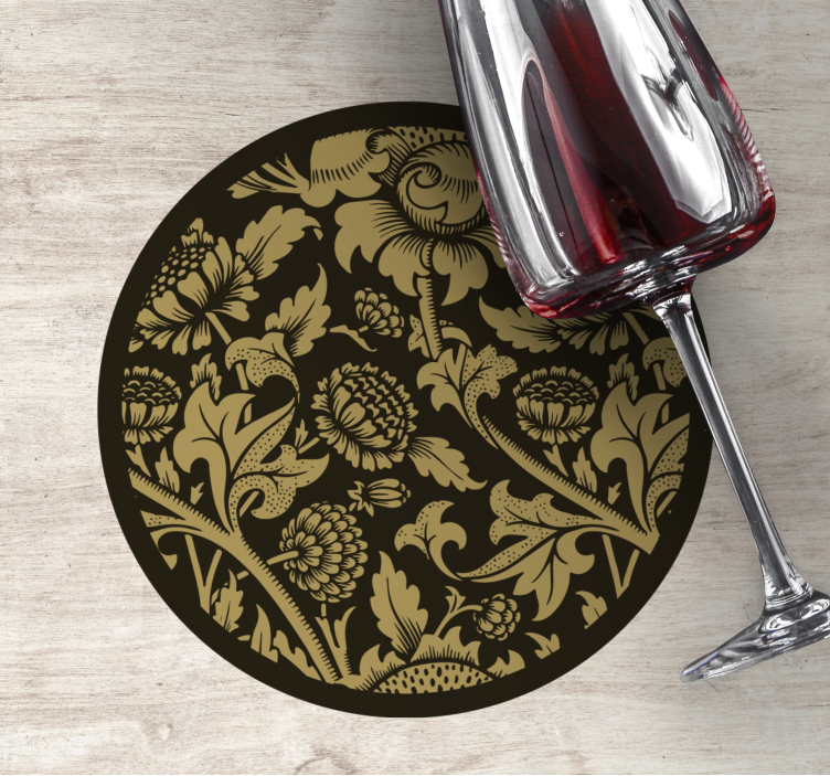 Glasunderlägg vintage med blommigt guldmönster - Tenstickers