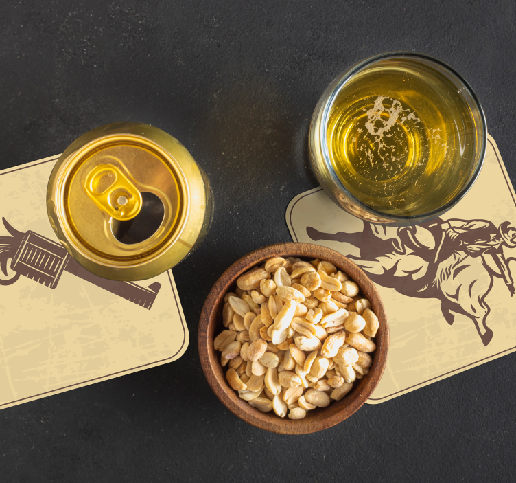 Glasunderlägg vintage rodeo cowboy konst - Tenstickers