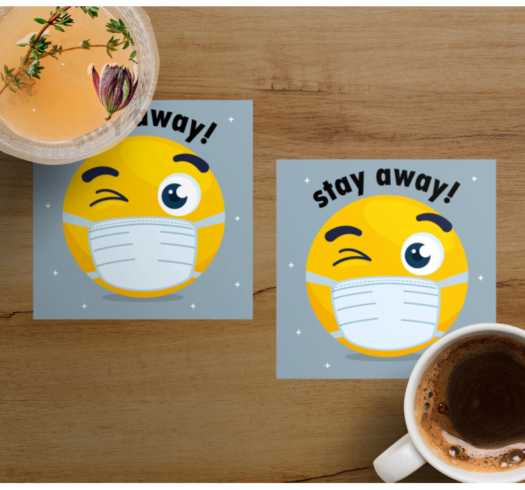 Glasunderlägg winkande emoji med mask - Tenstickers