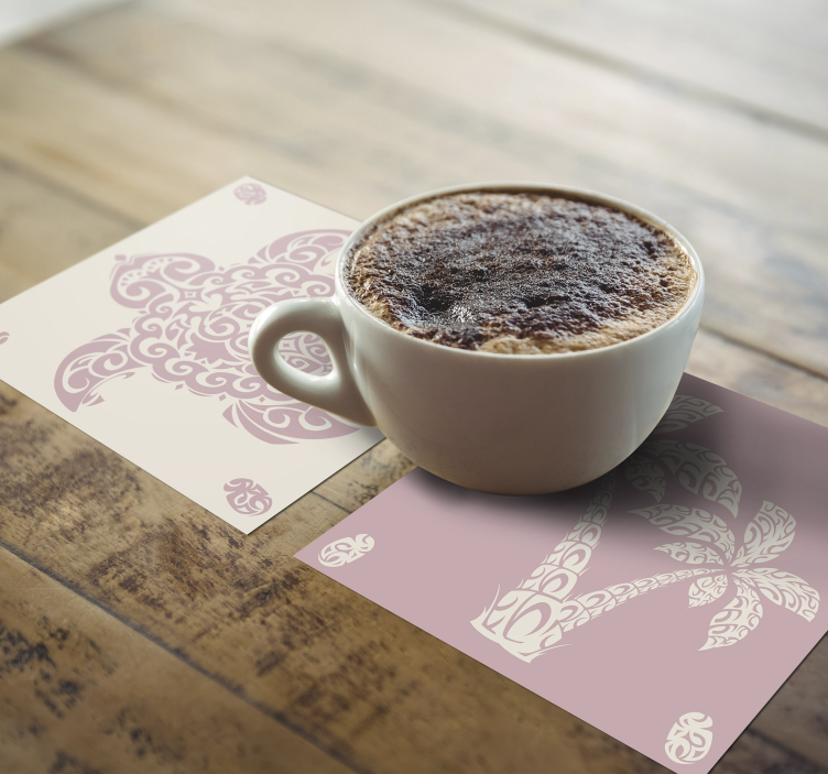 Hawaiian sköldpadda och palm mönster glasunderlägg - Tenstickers