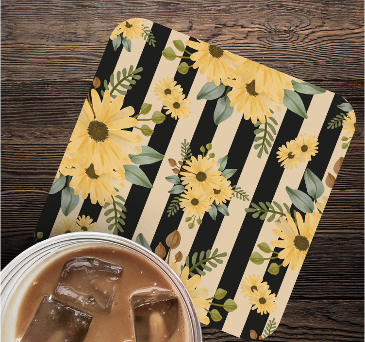 Höstsolrosor på ränder blommig glasunderlägg - Tenstickers