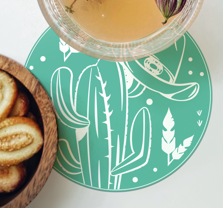 Kaktus och hatt västra mönster dryck glasunderlägg - Tenstickers