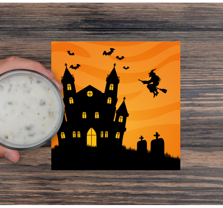 Läskigt slott med fladdermöss halloween glasunderlägg - Tenstickers