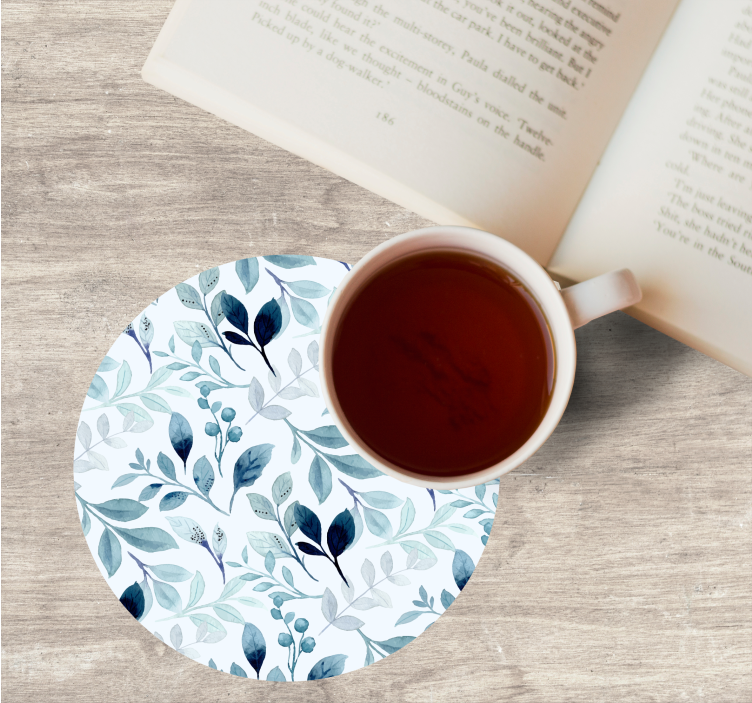 Liten blå blad blomma glasunderlägg - Tenstickers