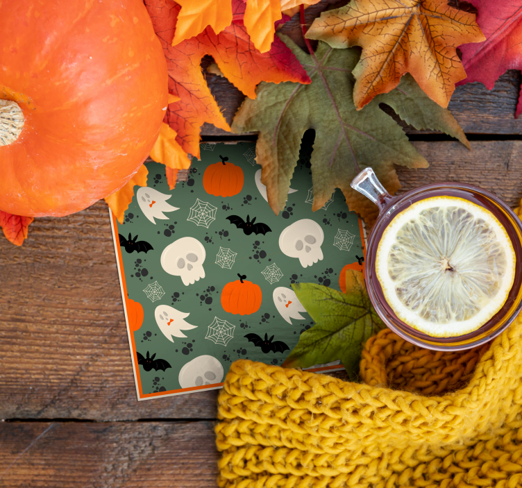 Pumpor, spöken och spindlar halloween glasunderlägg - Tenstickers