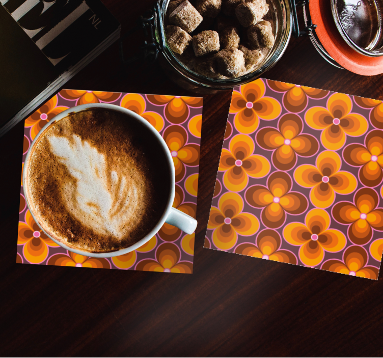 Blomma retro groovy mönster vintage glasunderlägg - Tenstickers