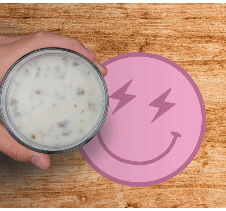 Rosa blixt smiley ansikte modern glasunderlägg - Tenstickers