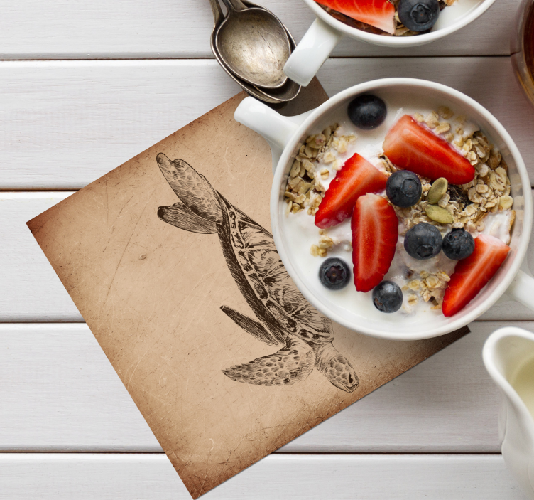 Sköldpadda illustration vintage glasunderlägg - Tenstickers