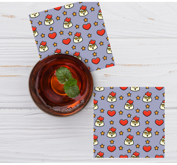 Tecknad kyckling doodle mönster modern glasunderlägg - Tenstickers