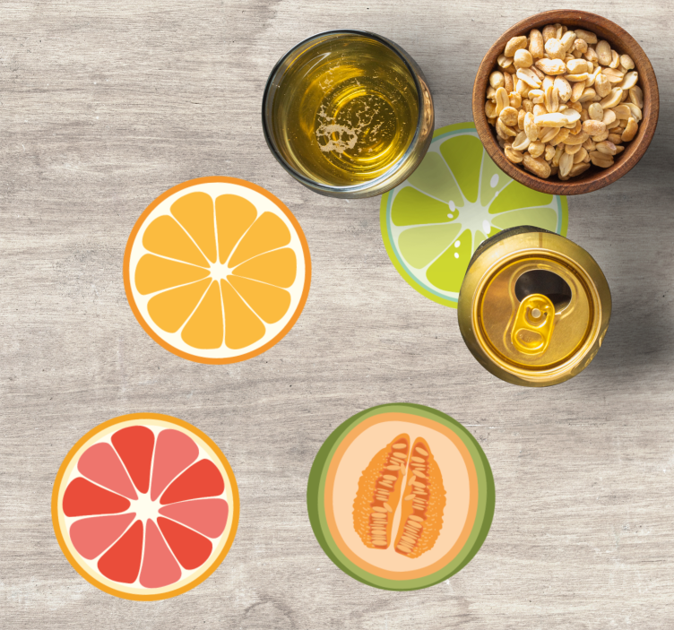 Uppsättning skivade frukter tecknad modern glasunderlägg - Tenstickers