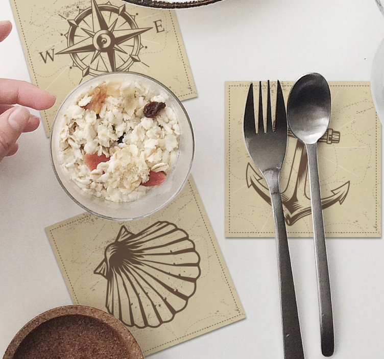 Vintage havet objekt skal glasunderlägg - Tenstickers